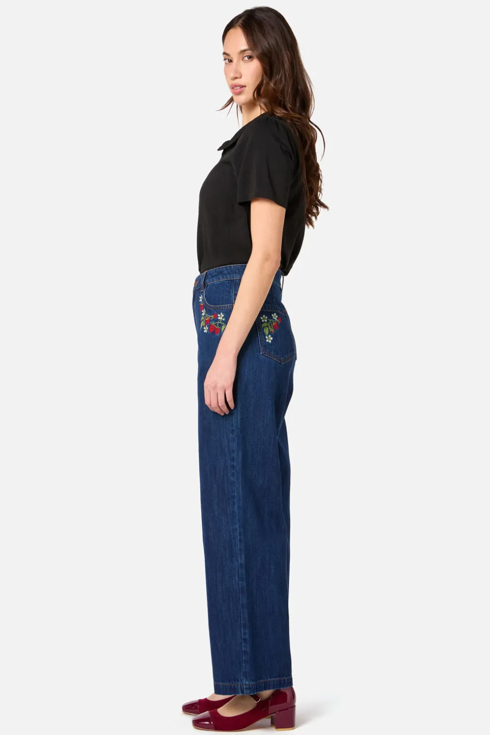 Raspberry Embroidered Jean