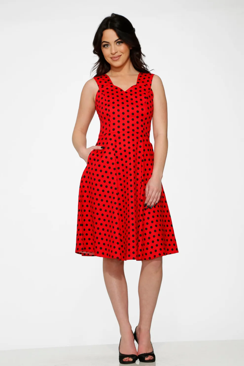Red & Black Polka Dot Swing Dress