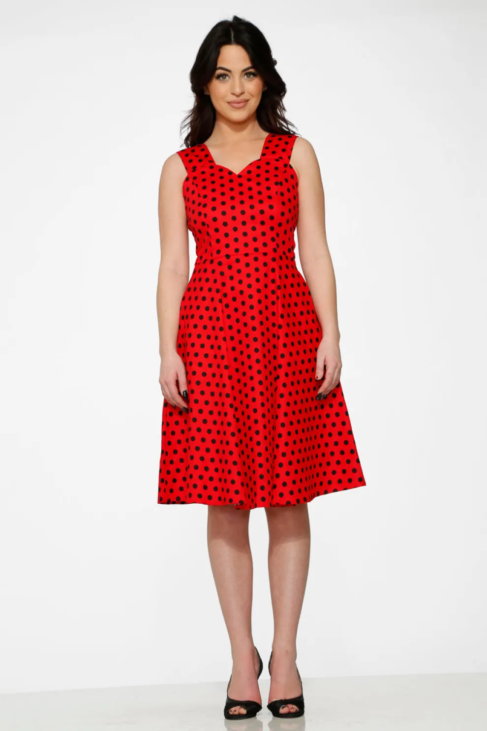 Red & Black Polka Dot Swing Dress