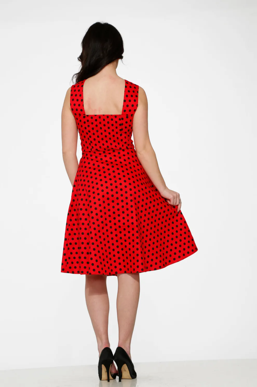 Red & Black Polka Dot Swing Dress