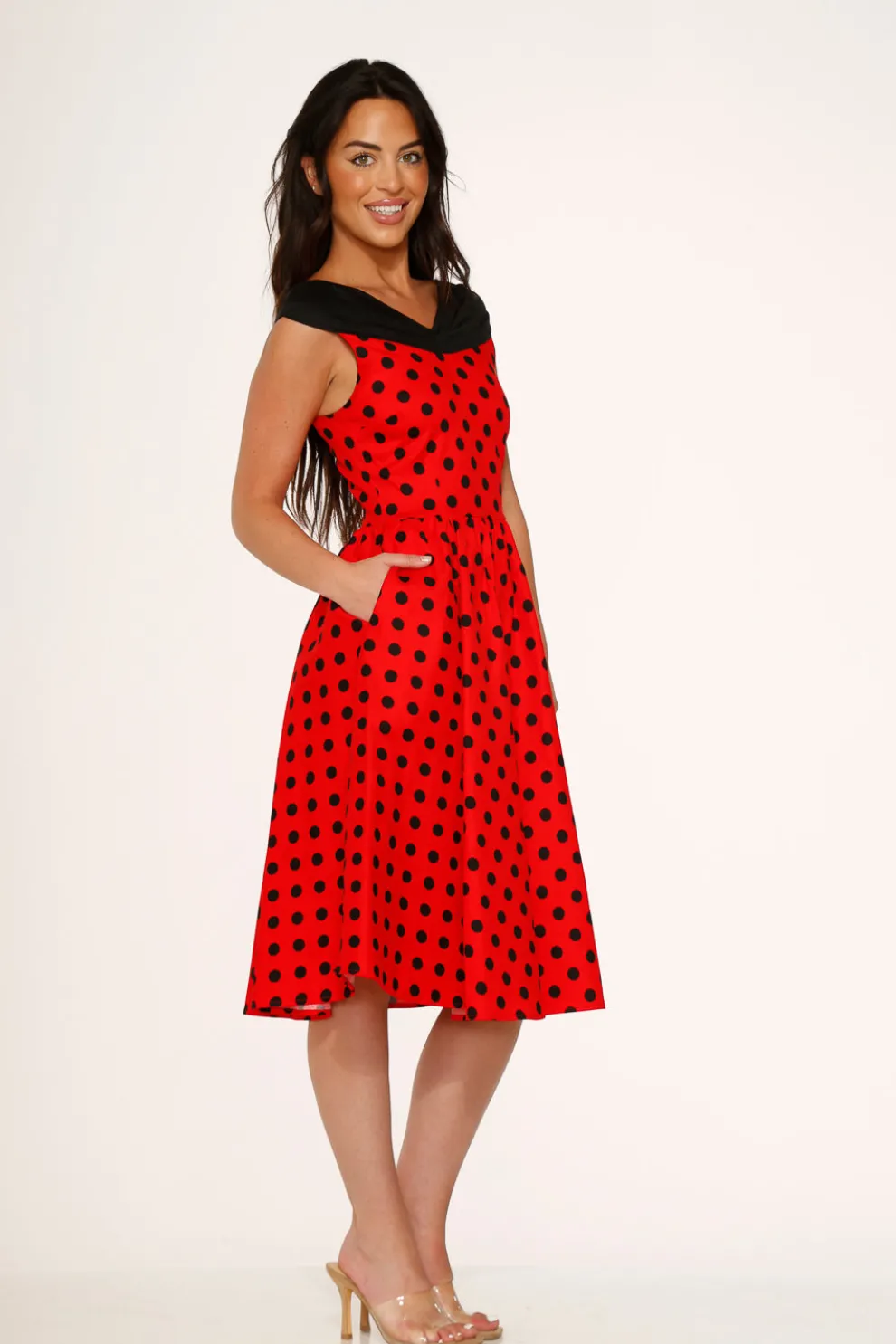 Red & Black Polka Dot Swing Dress