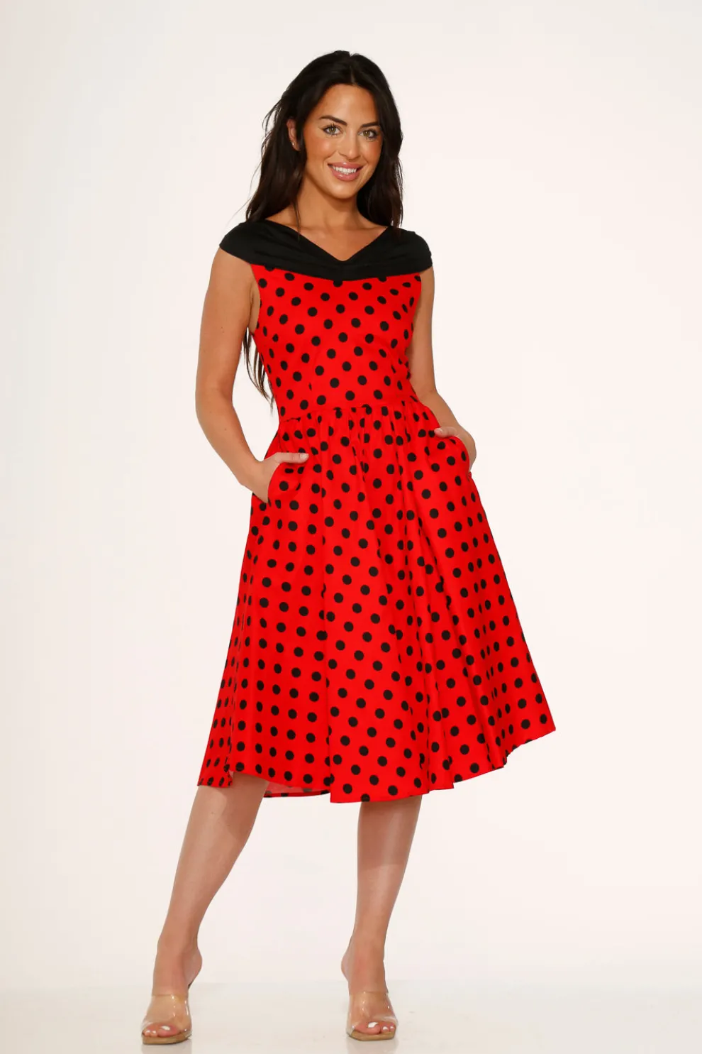 Red & Black Polka Dot Swing Dress