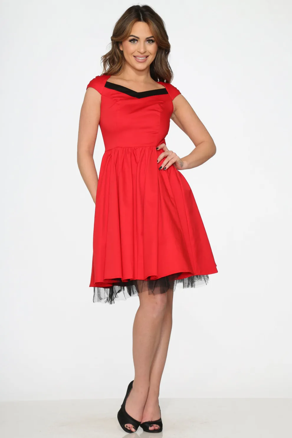 Red & Black Trim Swing Dress