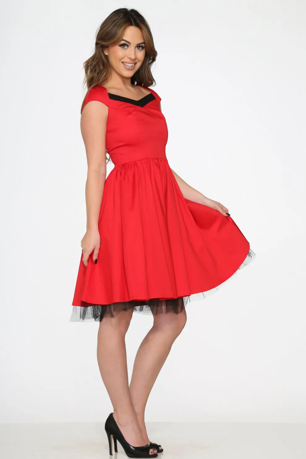 Red & Black Trim Swing Dress