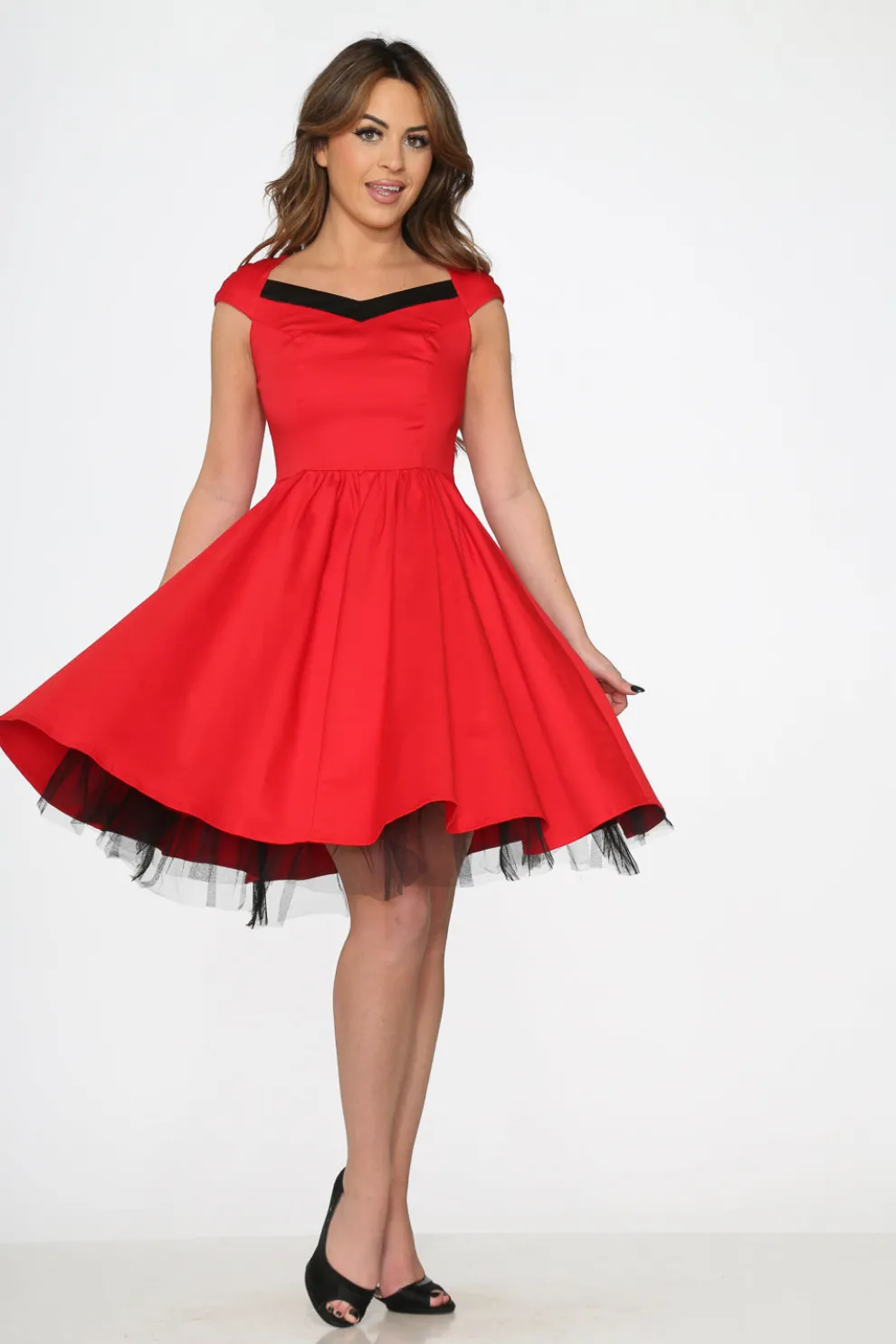 Red & Black Trim Swing Dress
