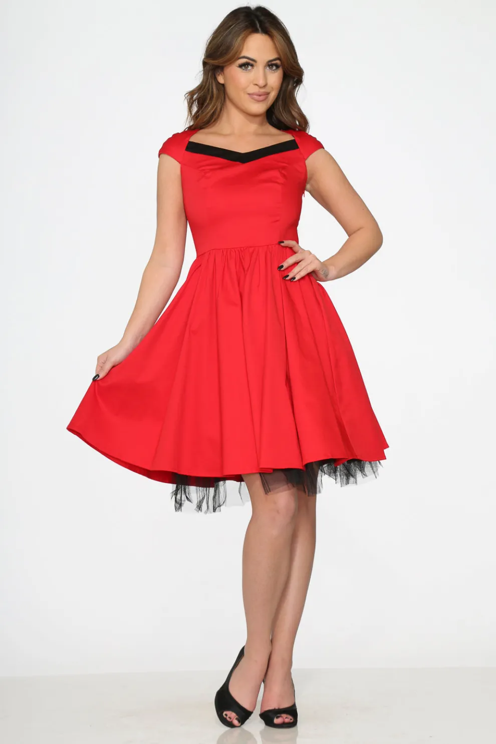 Red & Black Trim Swing Dress