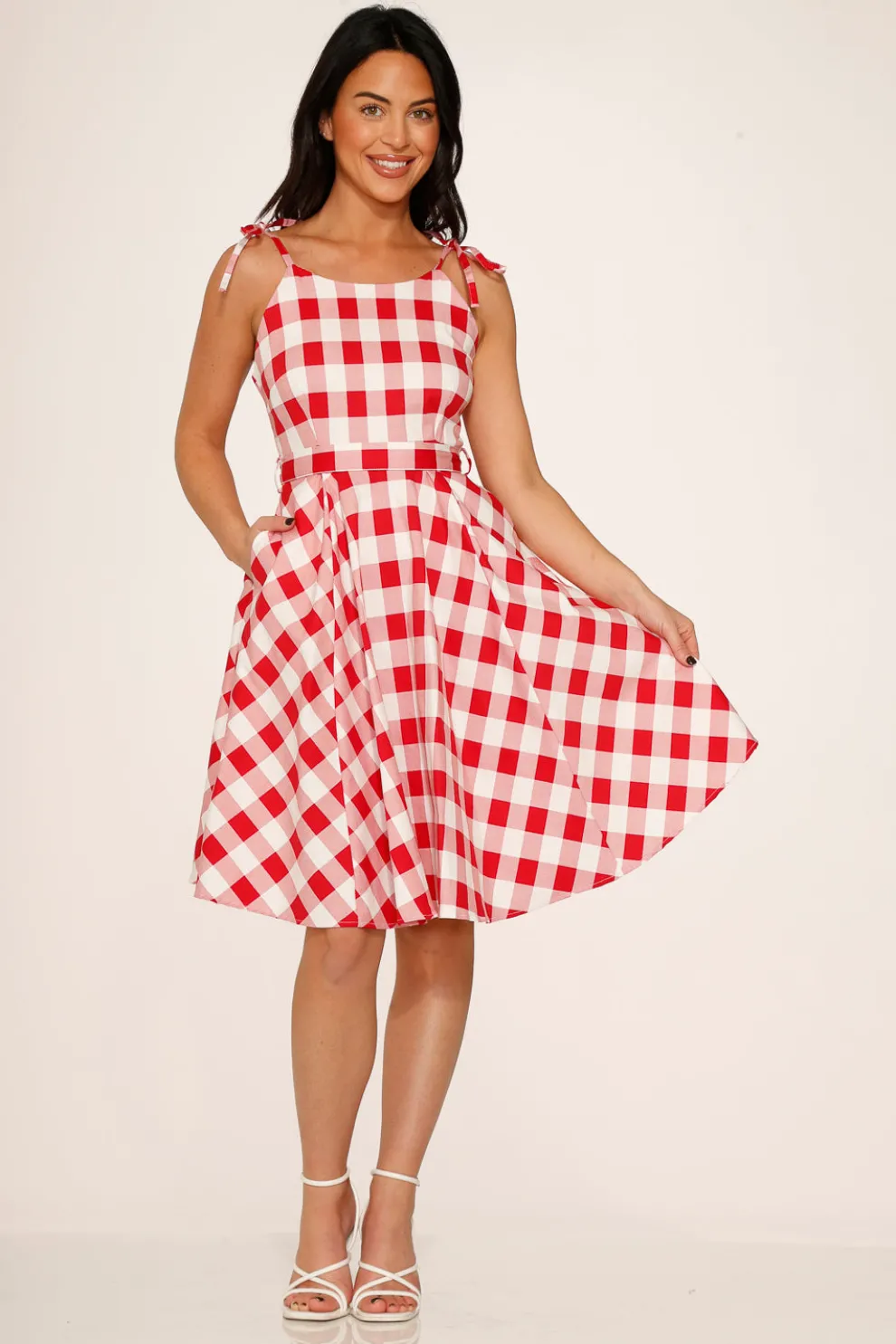 Red & White Picnic Swing Dress