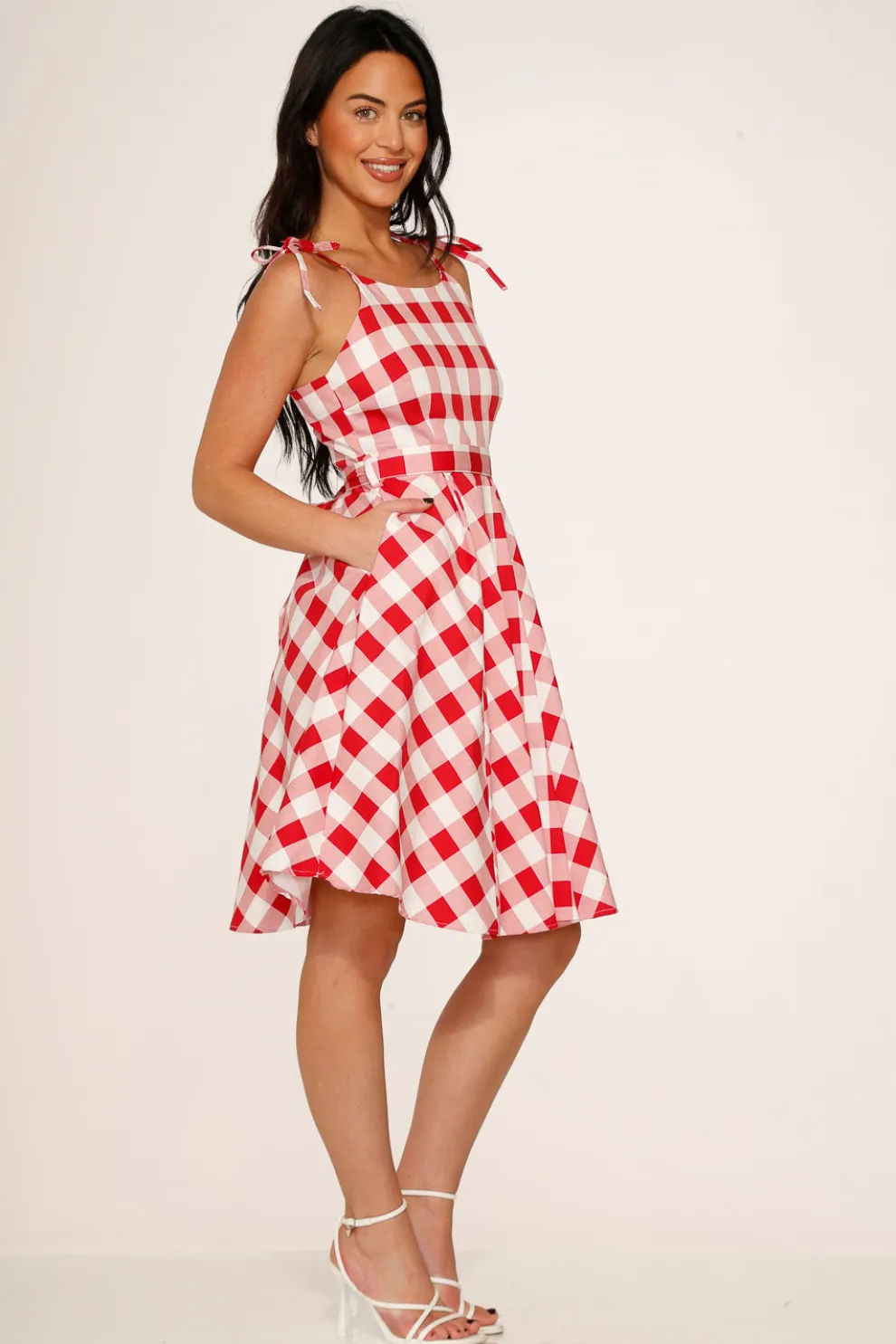 Red & White Picnic Swing Dress