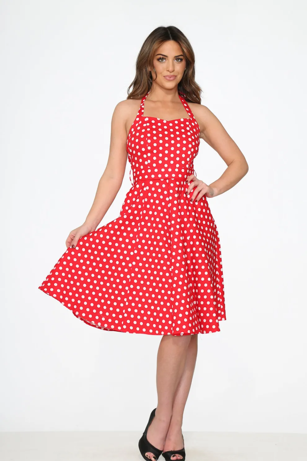 Red & White Polka Dot Halter Dress