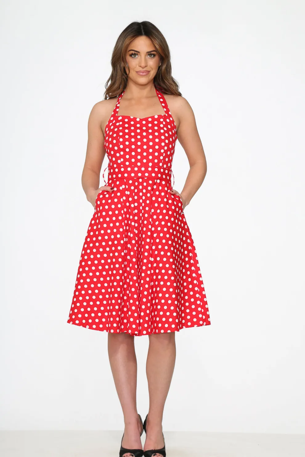 Red & White Polka Dot Halter Dress