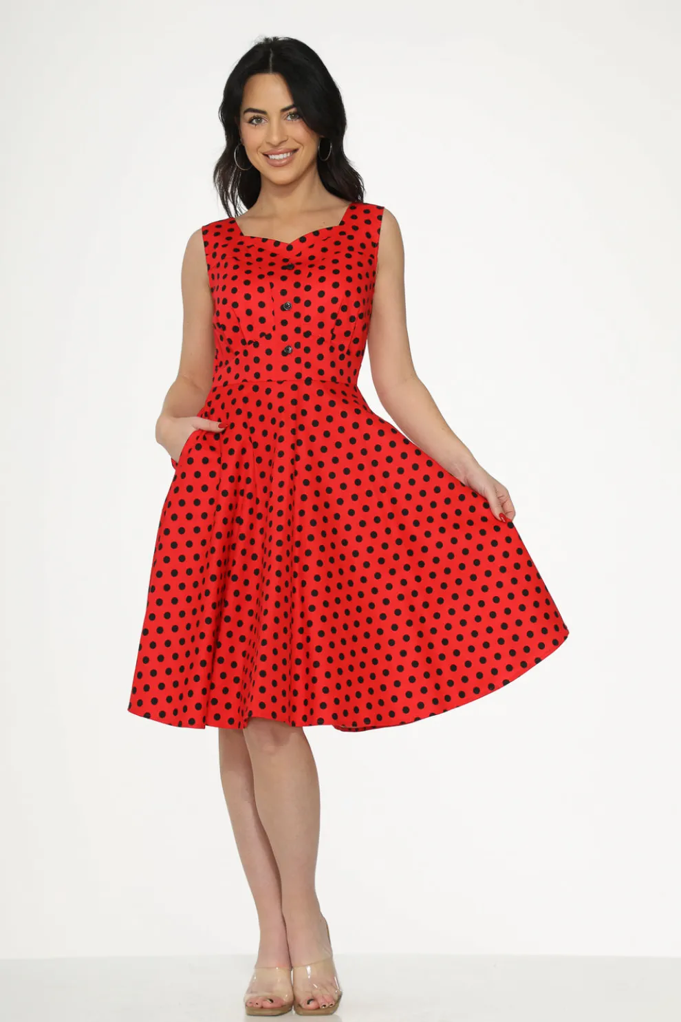 Red Black Polka Dot Swing Dress