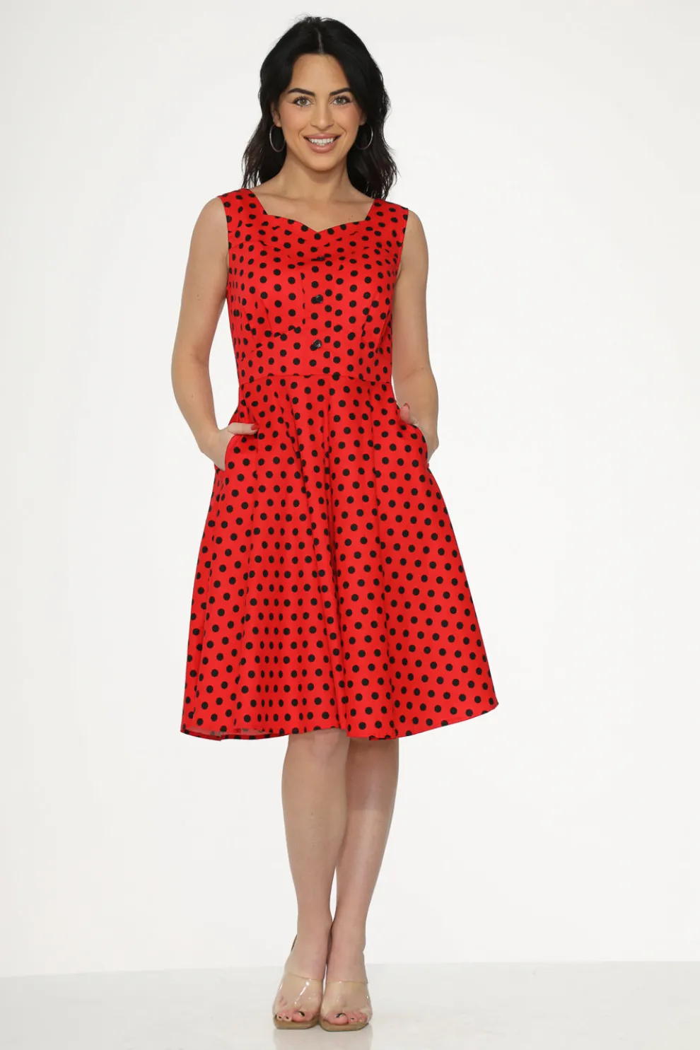 Red Black Polka Dot Swing Dress