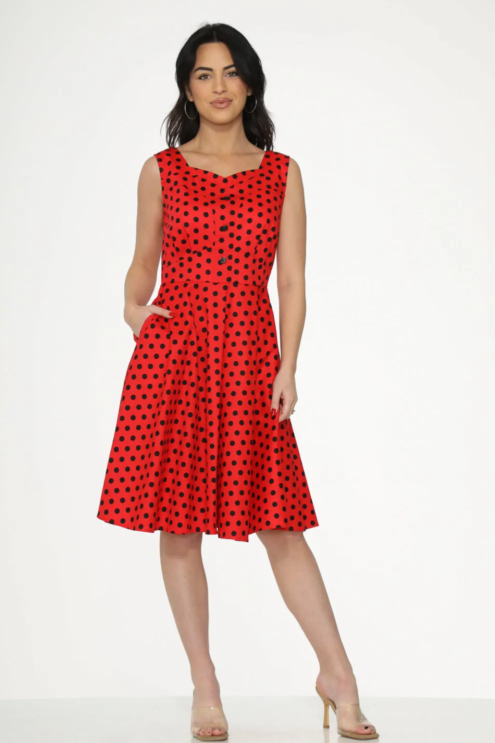 Red Black Polka Dot Swing Dress