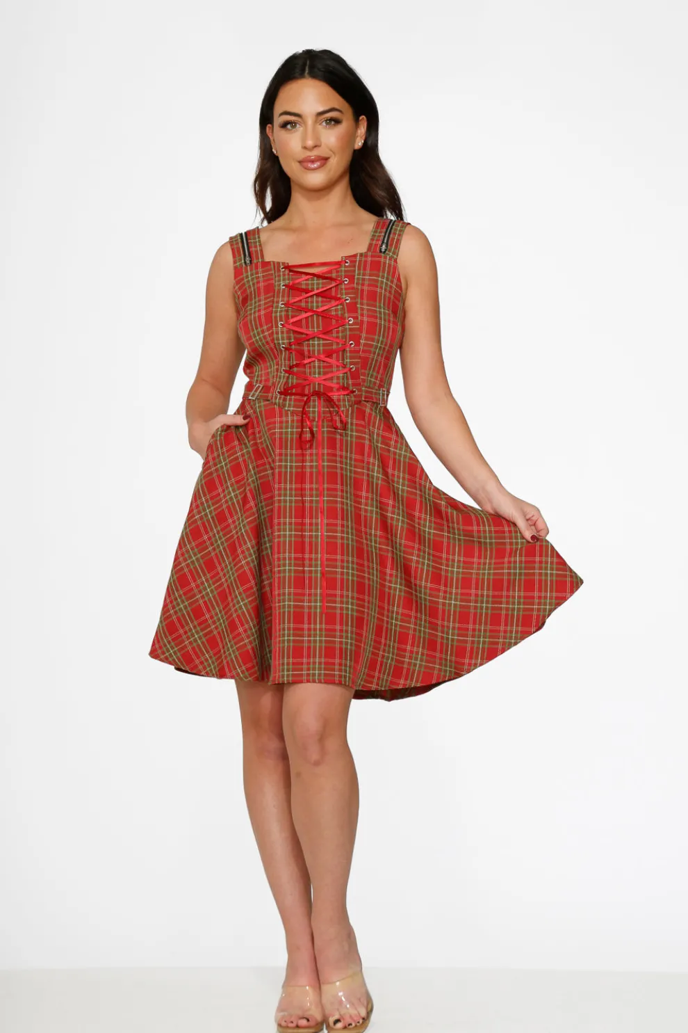 Red Plaid Swing Dress