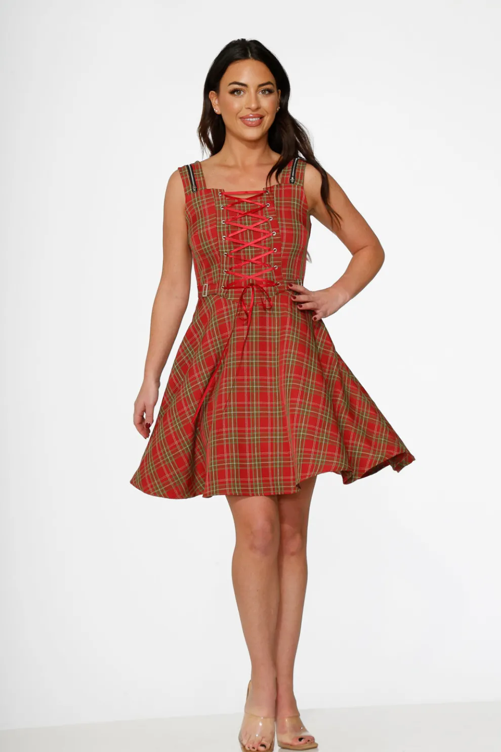 Red Plaid Swing Dress