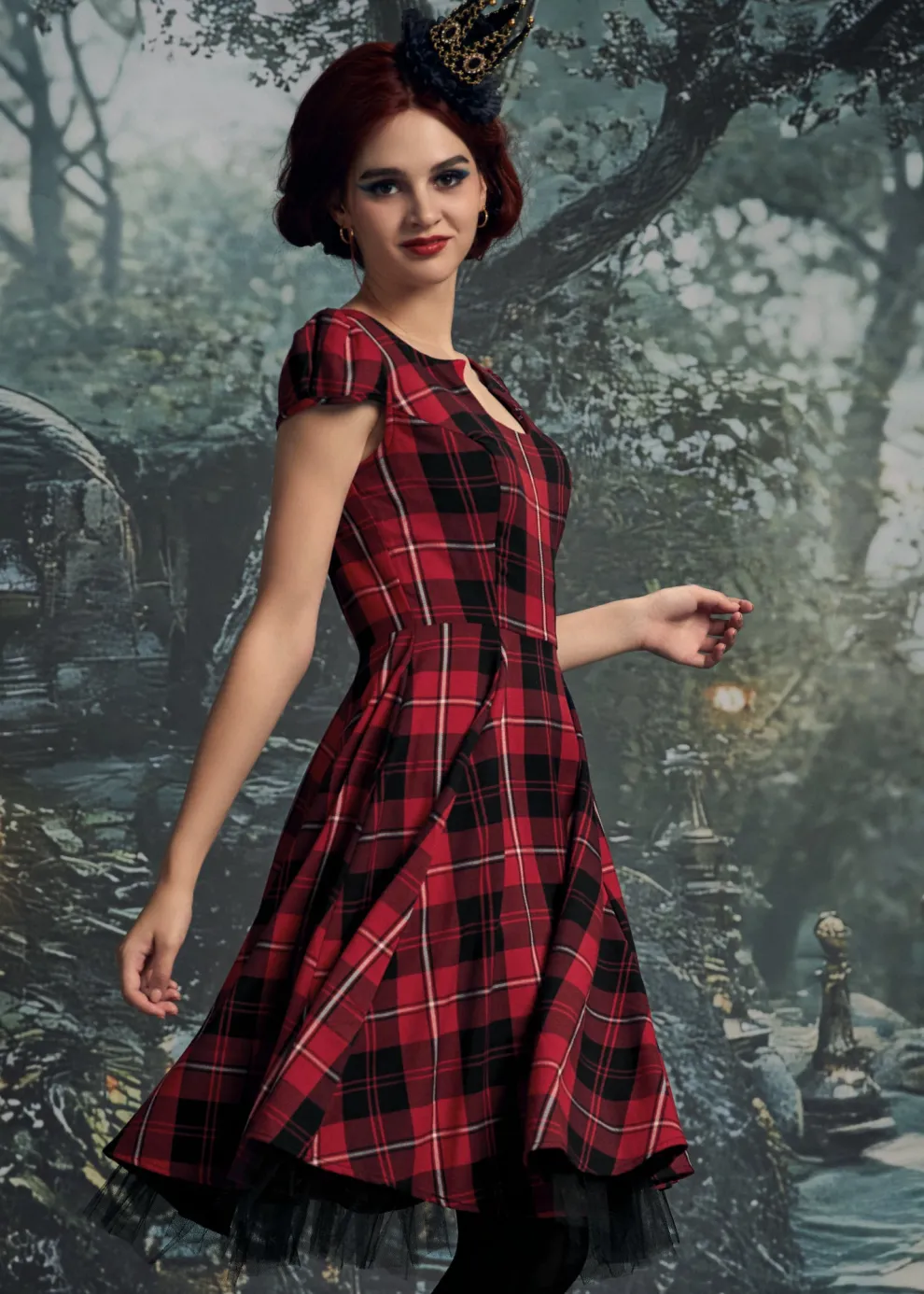Red Plaid Swing Dress
