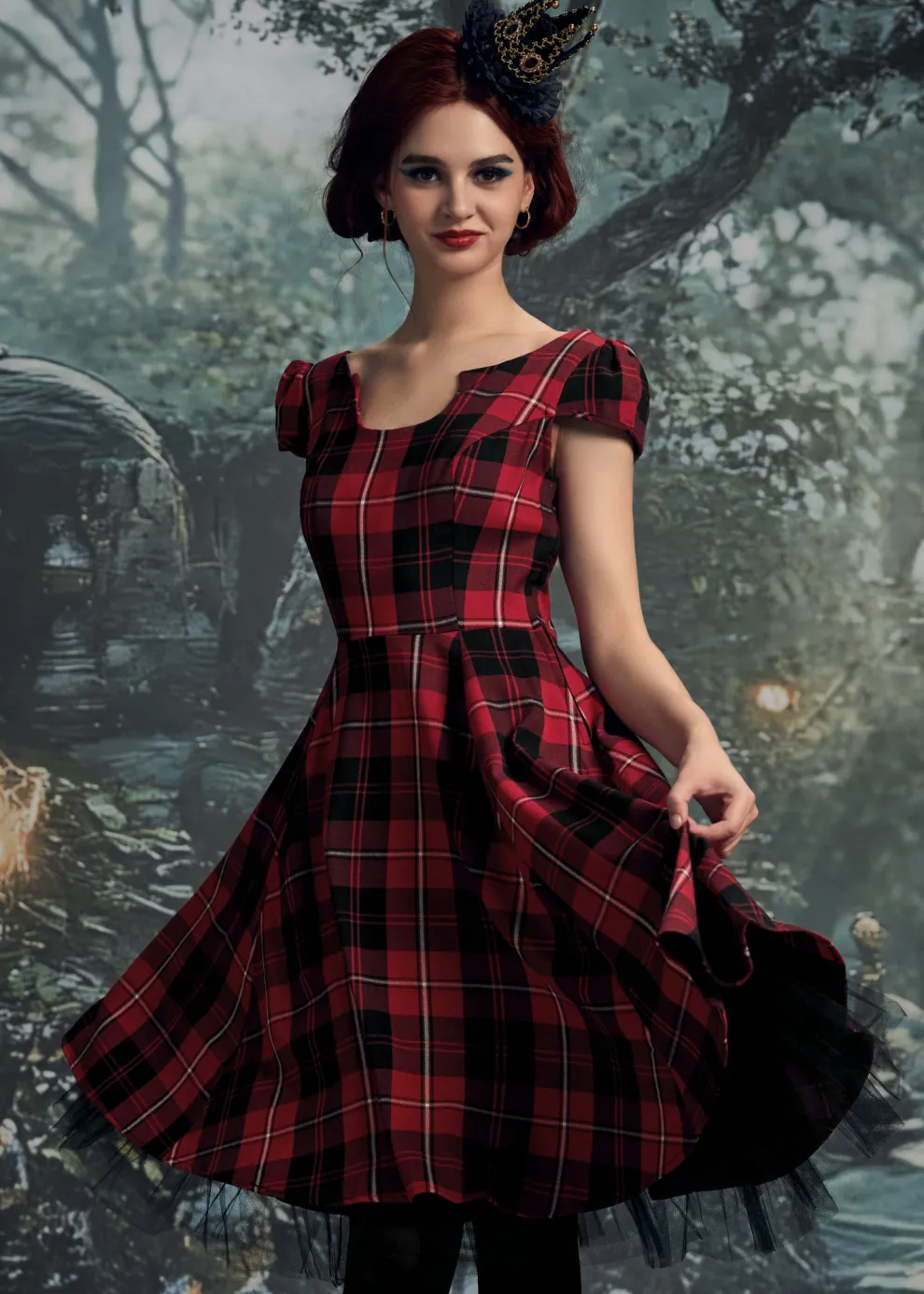 Red Plaid Swing Dress
