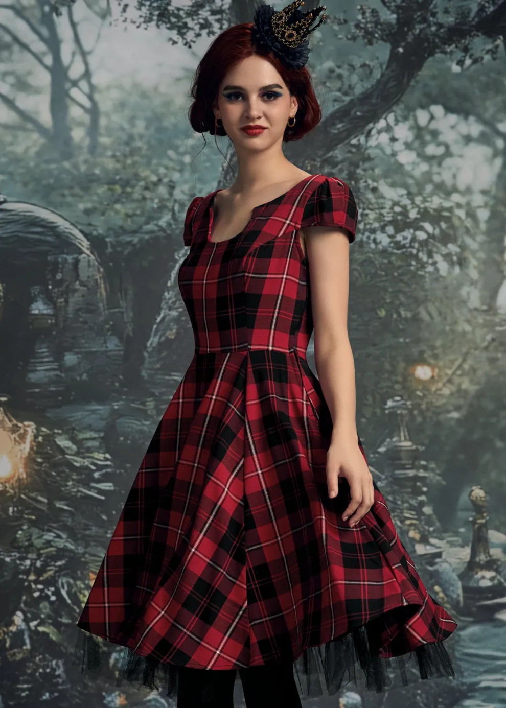 Red Plaid Swing Dress