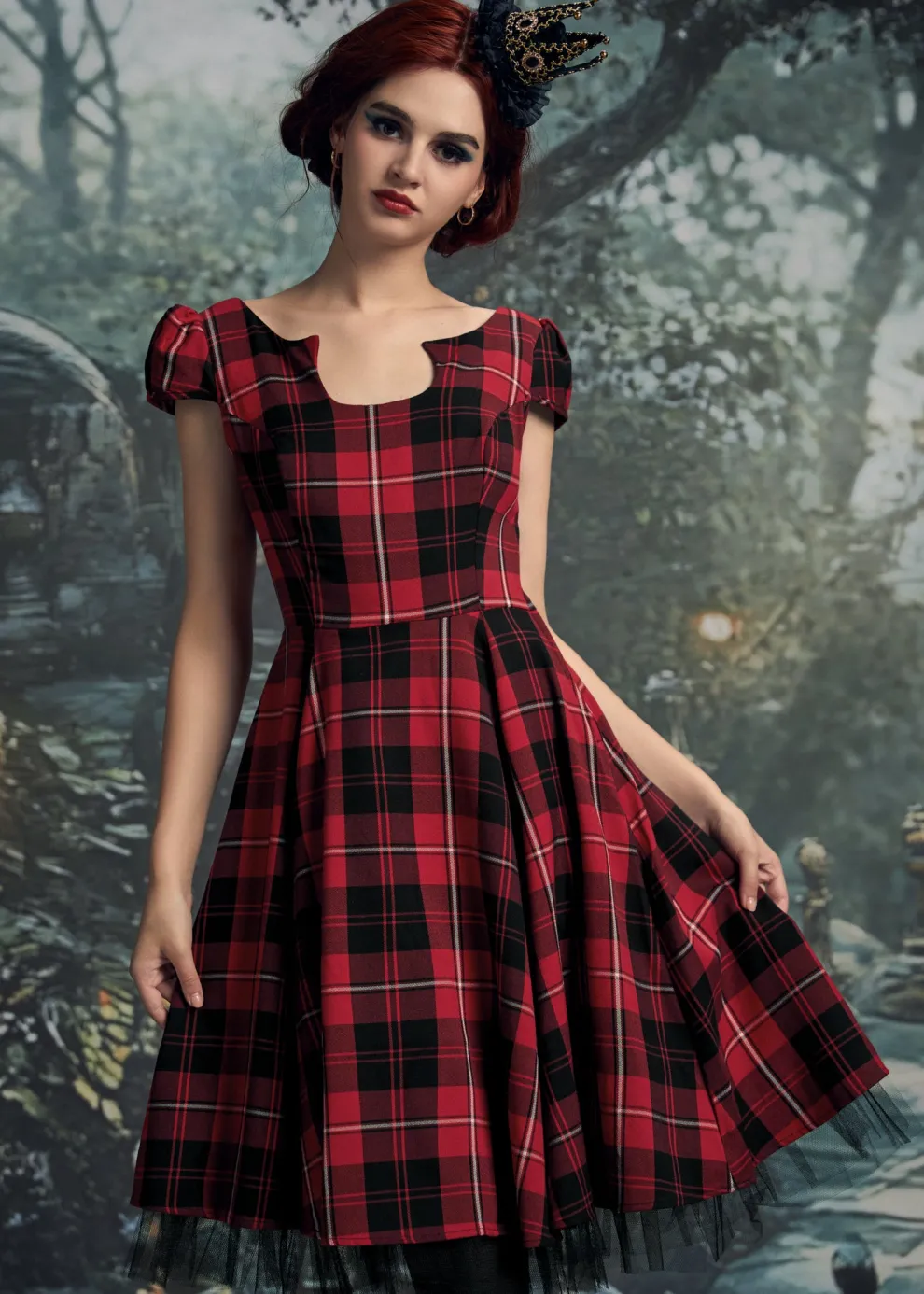 Red Plaid Swing Dress