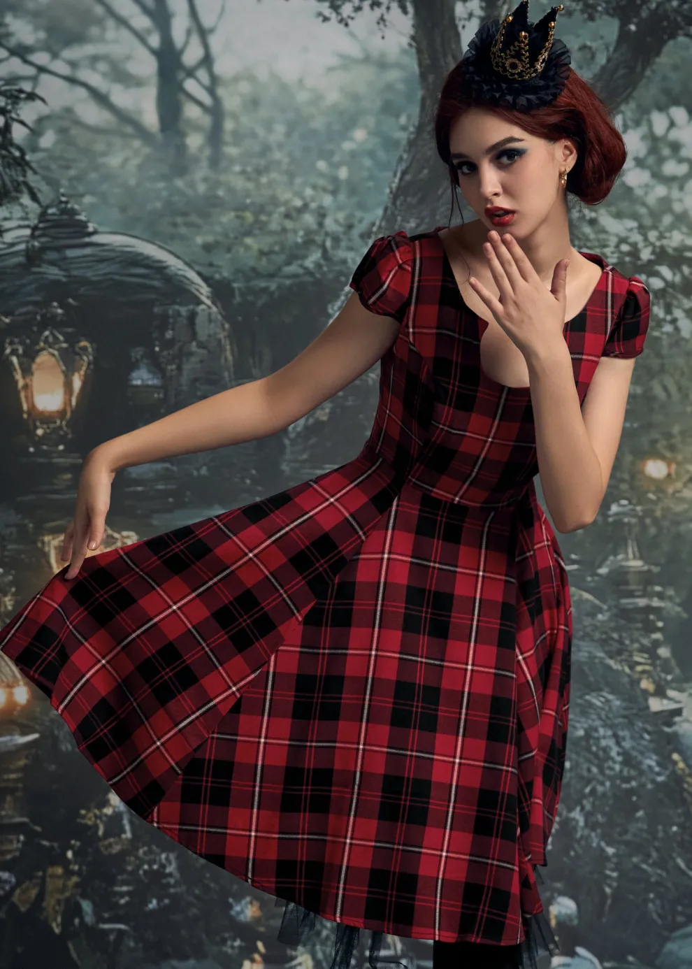 Red Plaid Swing Dress