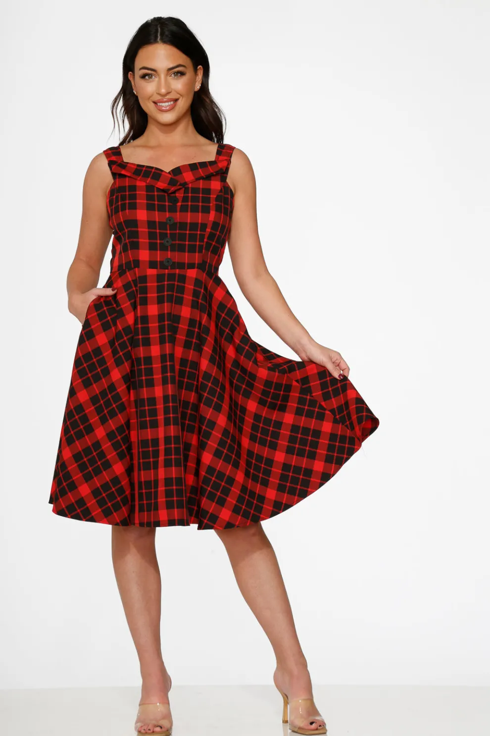 Red Plaid Swing Dress