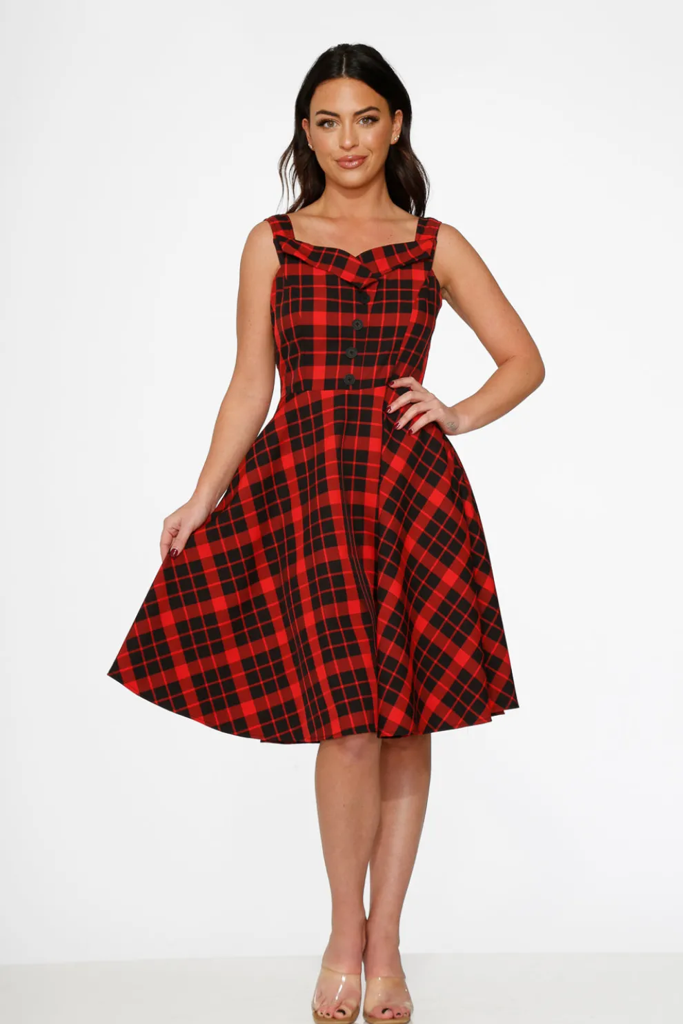 Red Plaid Swing Dress