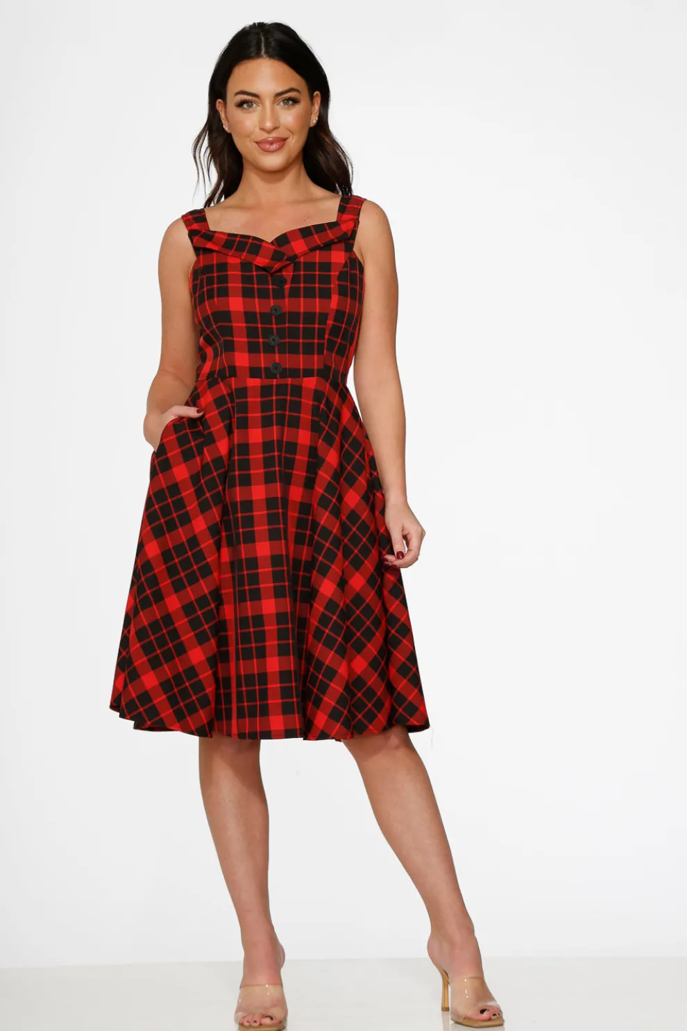 Red Plaid Swing Dress