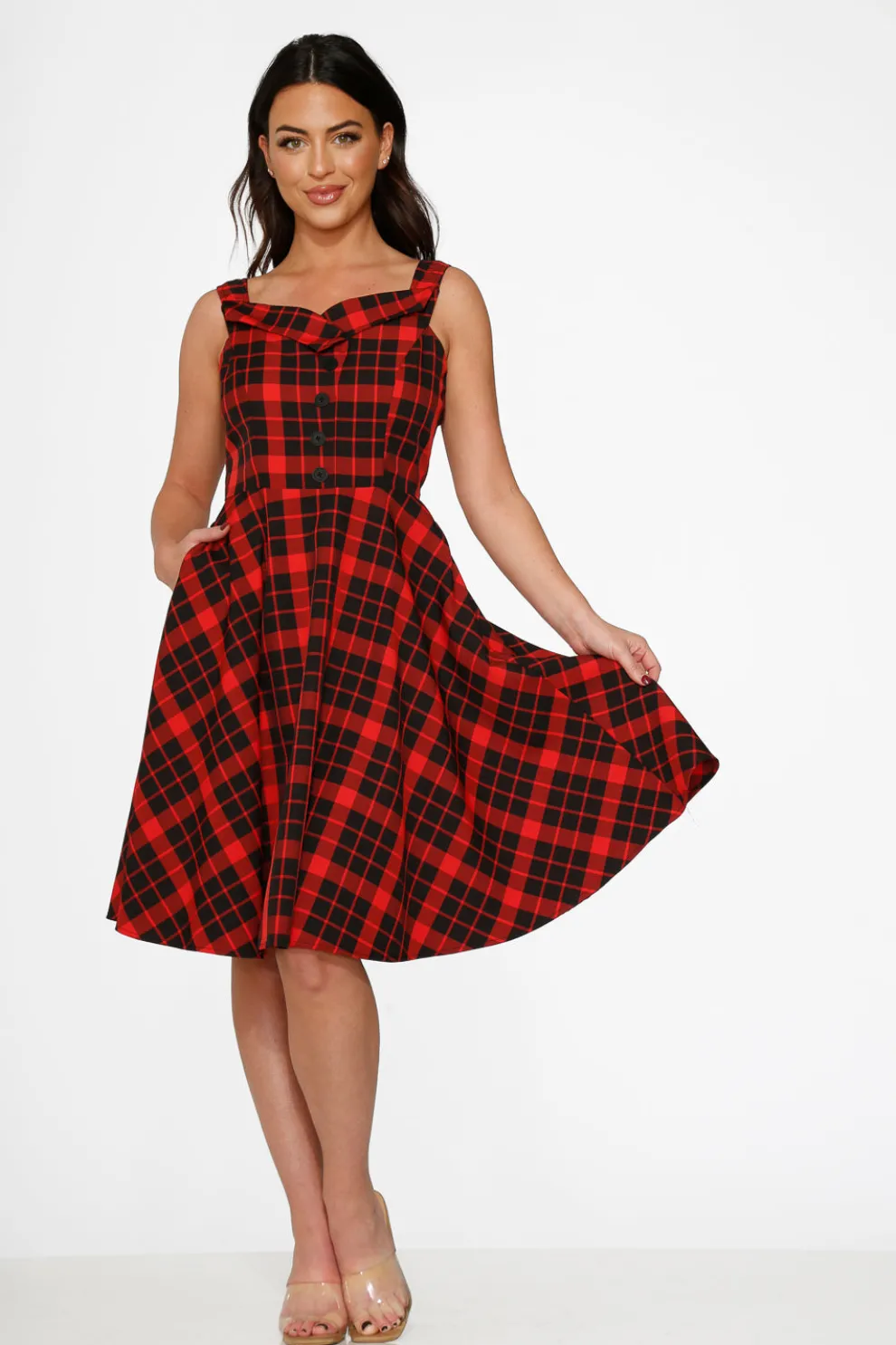 Red Plaid Swing Dress