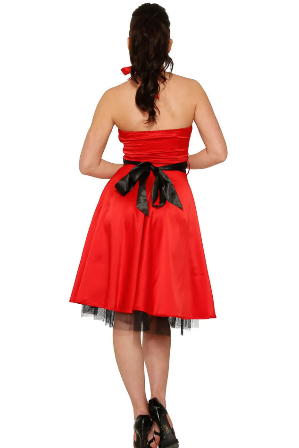 Red Satin Halter Swing Dress