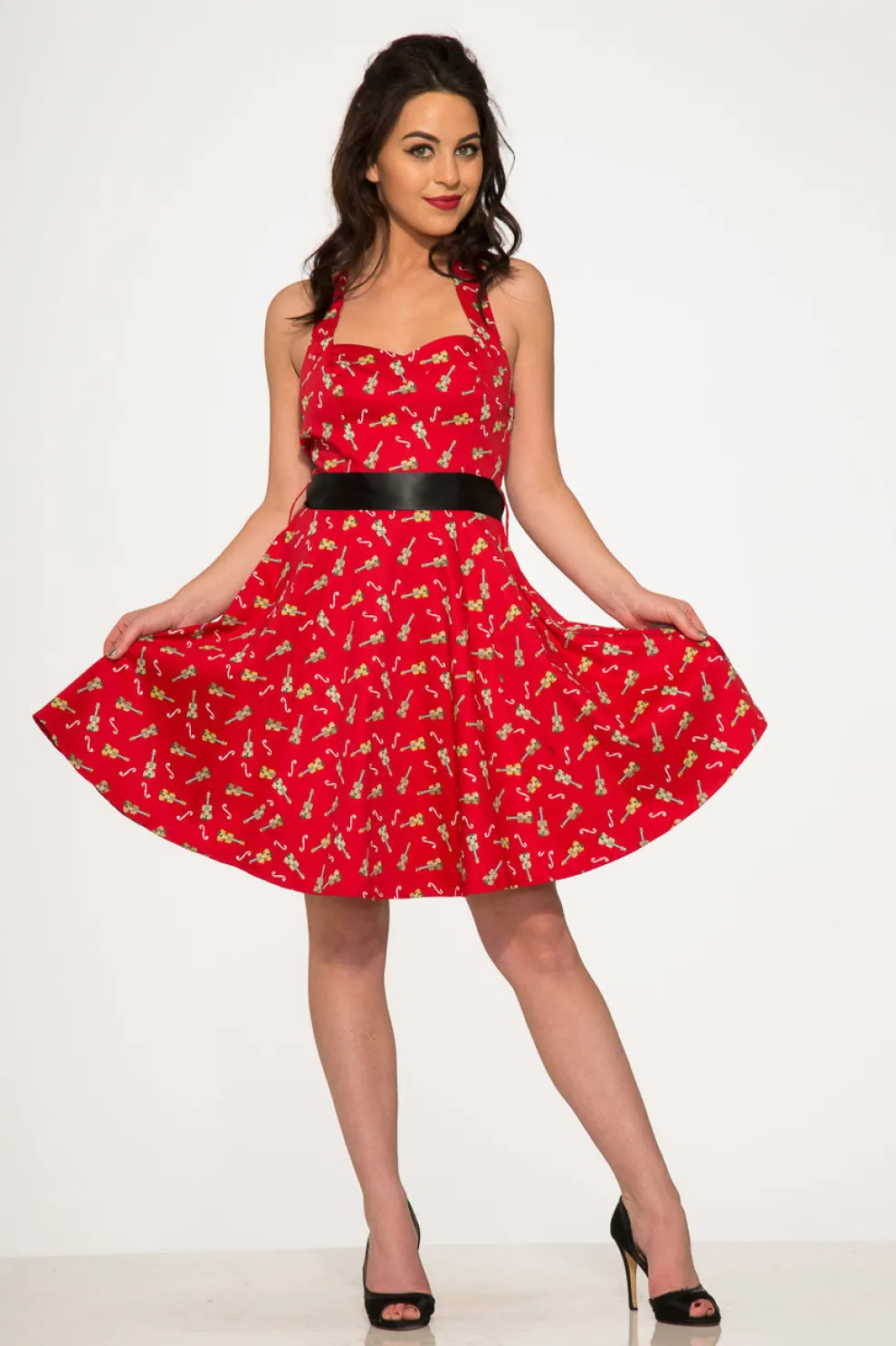 Red Violin Halter Swing Dress