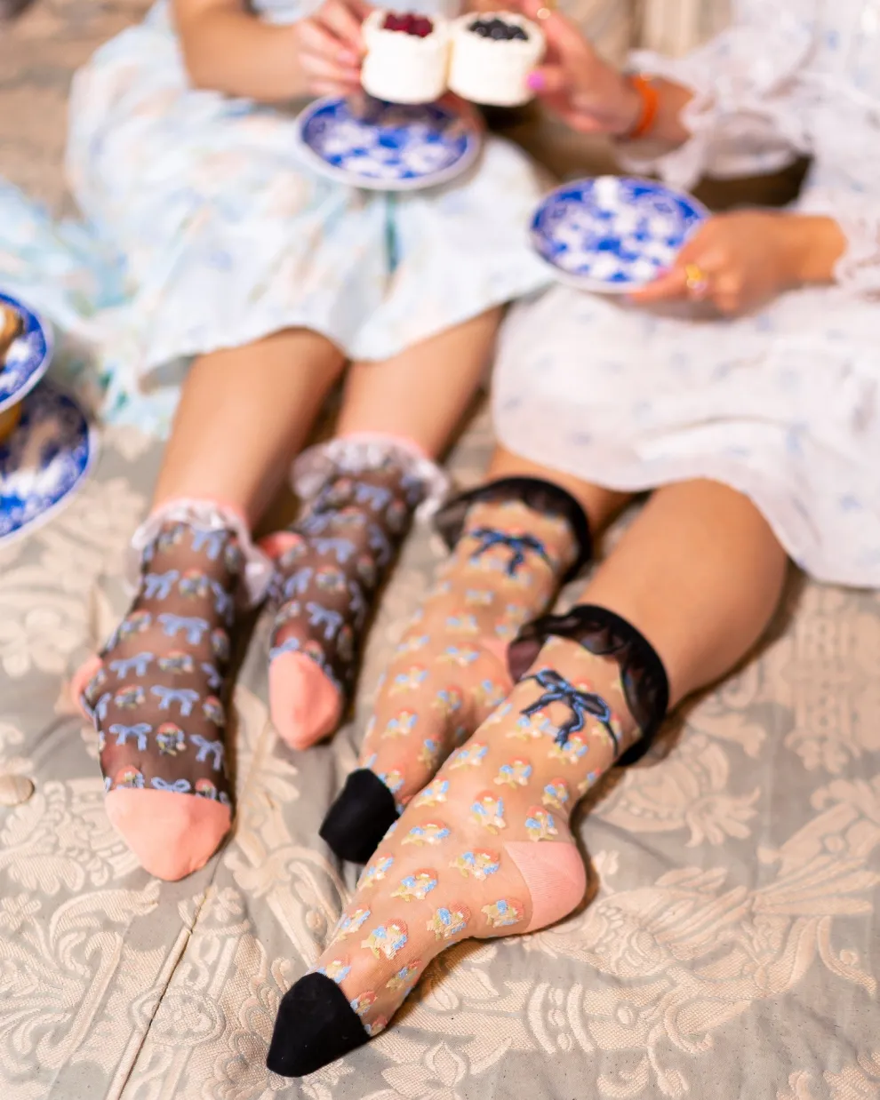 Repeat Floral Ruffle Sheer Crew Sock