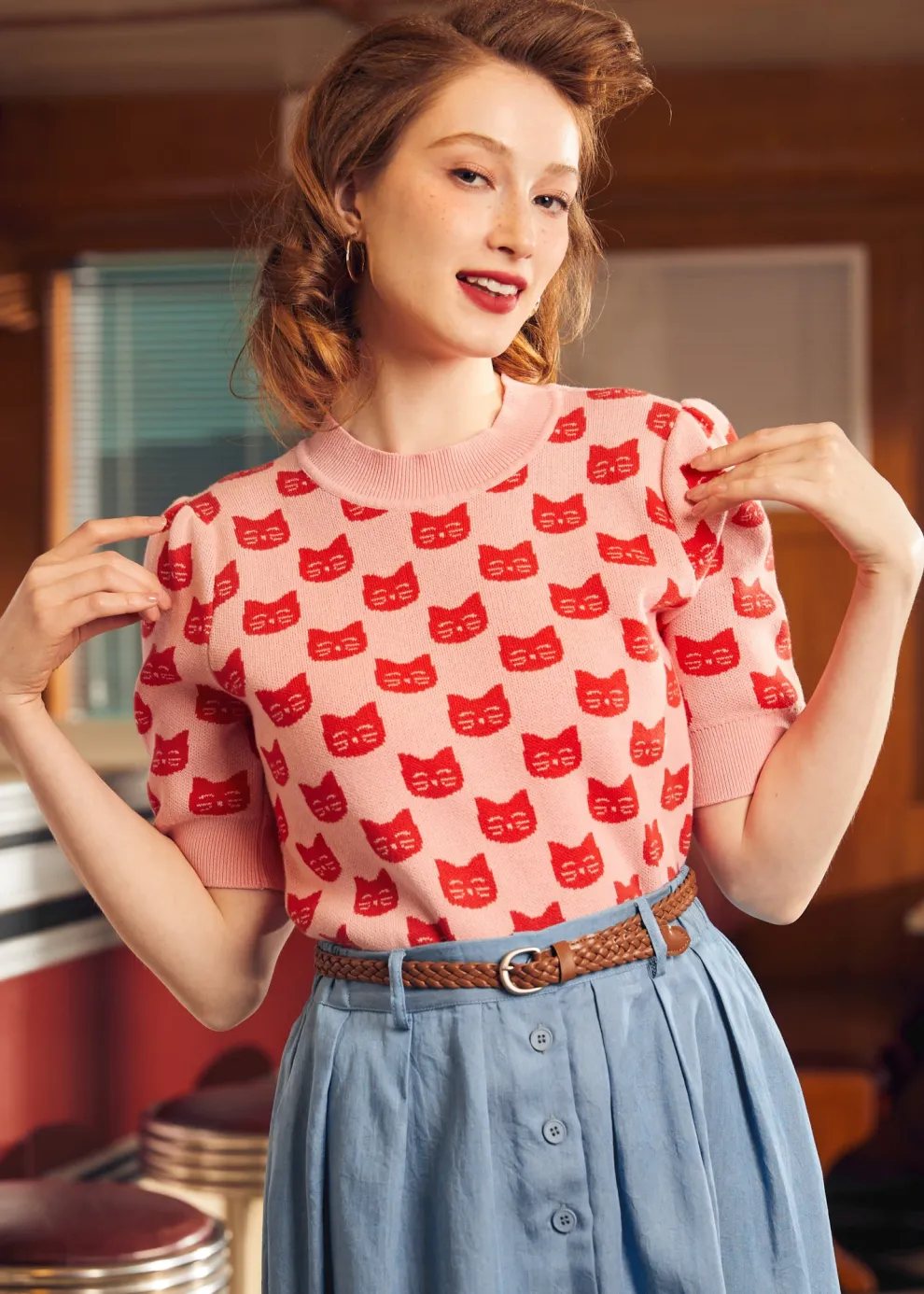 Retro Radiance Puff Shoulder Sweater