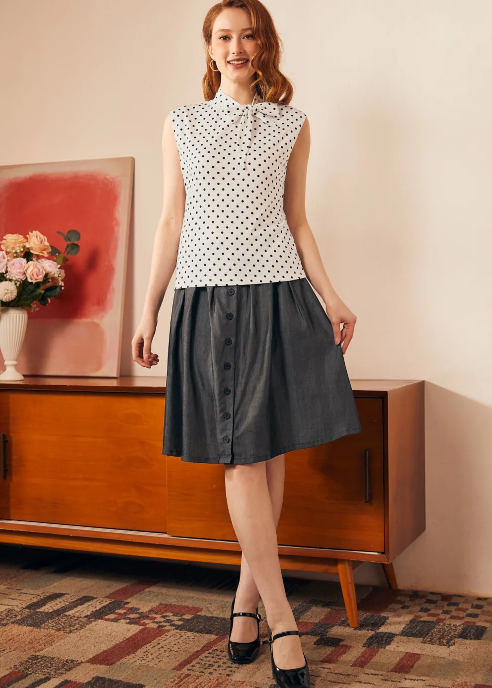 Retro Rendezvous Tie-Neck Top
