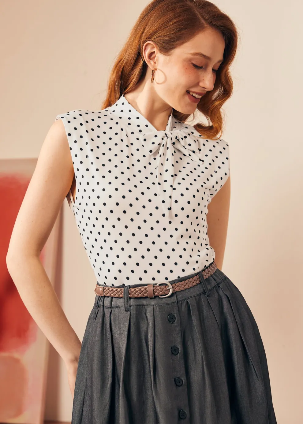 Retro Rendezvous Tie-Neck Top