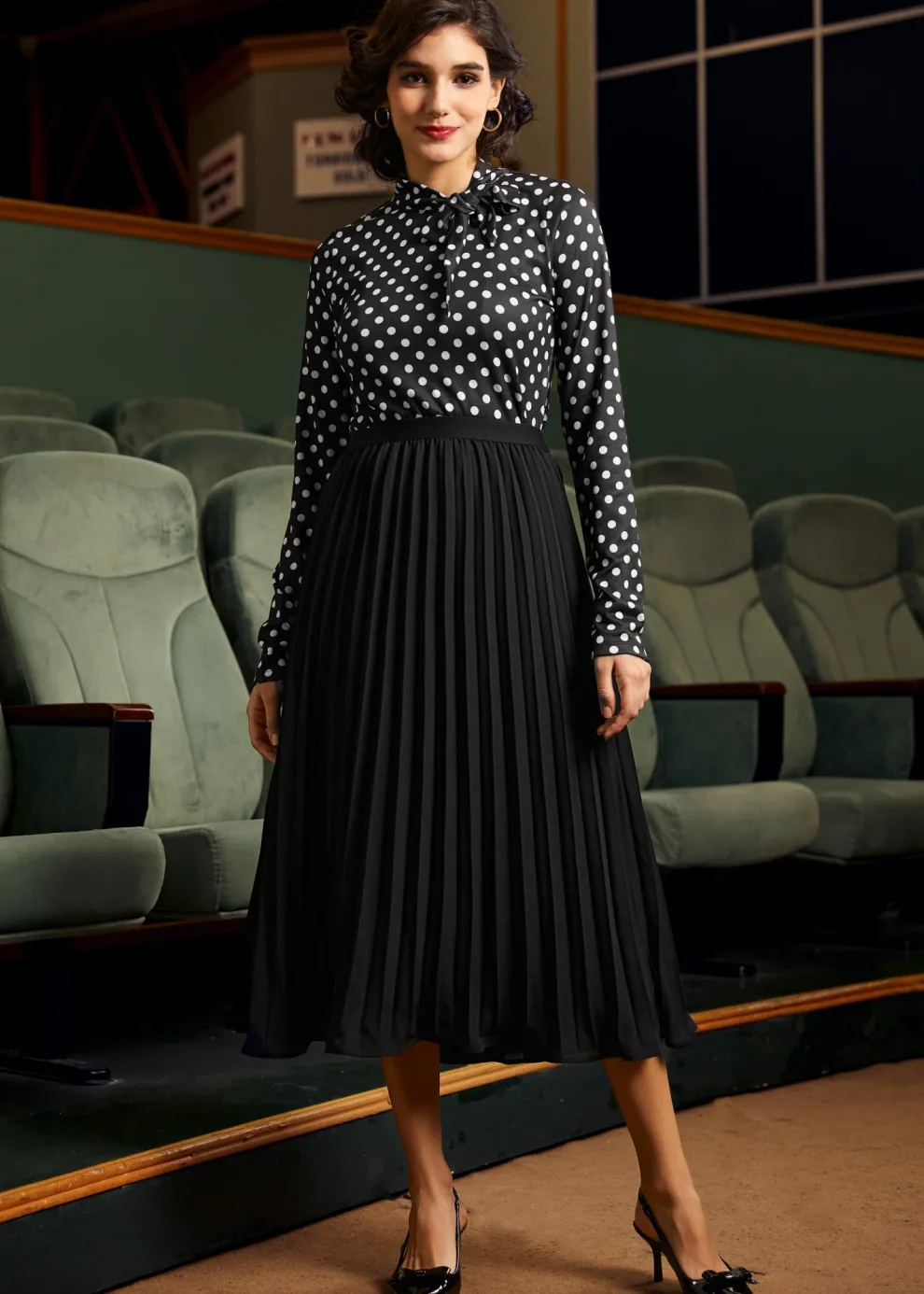 Rydell High Revisited Long Sleeve Tie-Neck Top