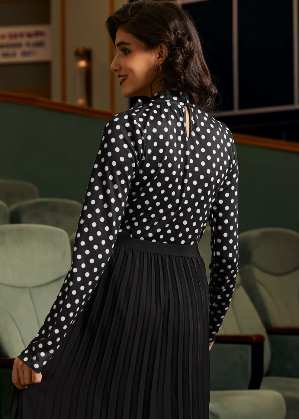 Rydell High Revisited Long Sleeve Tie-Neck Top