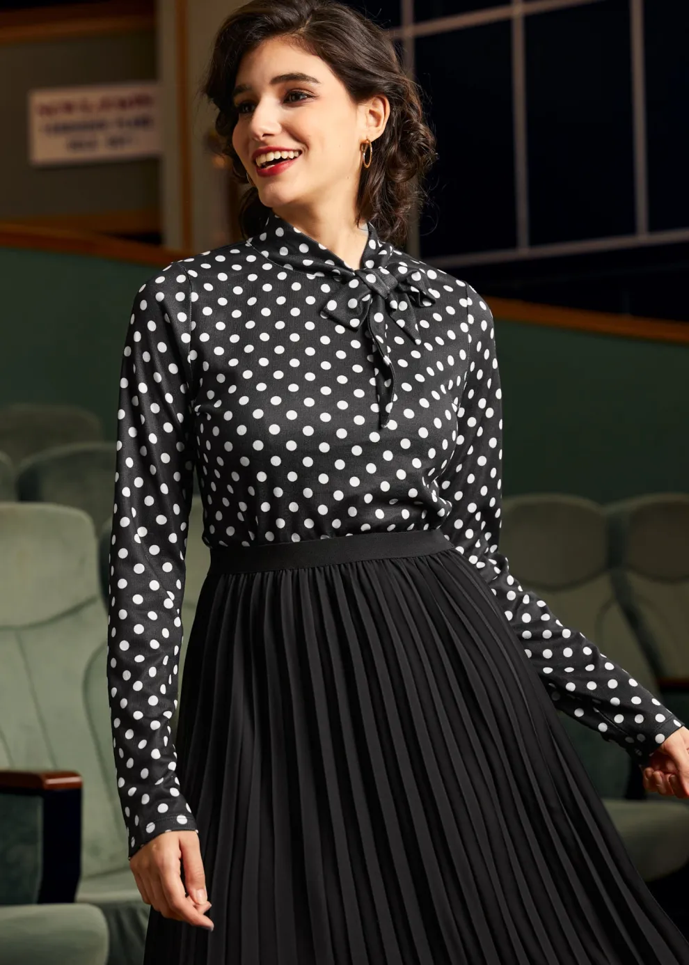 Rydell High Revisited Long Sleeve Tie-Neck Top