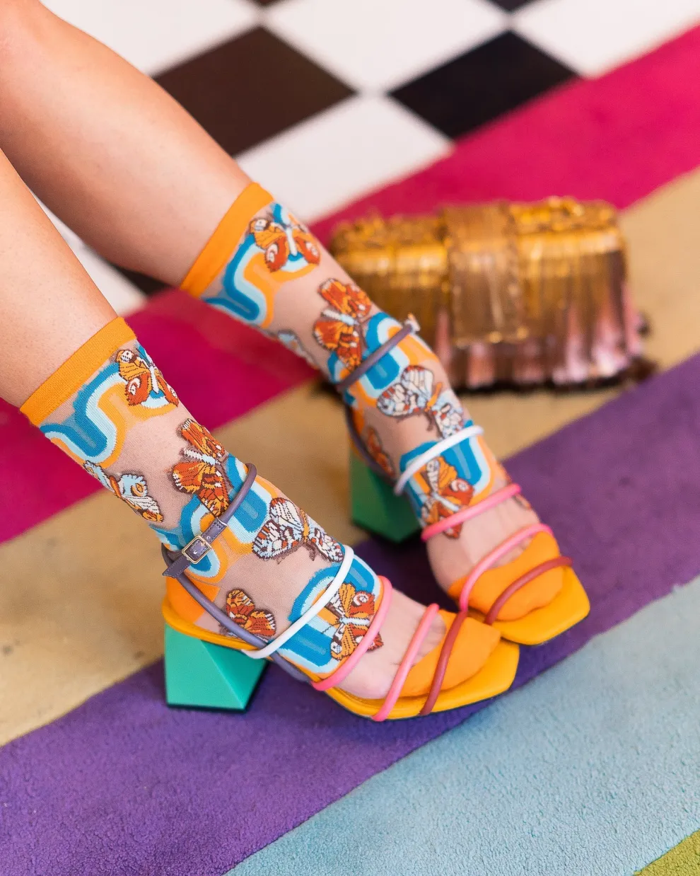 70s Rainbow Butterfly Sheer Crew Sock