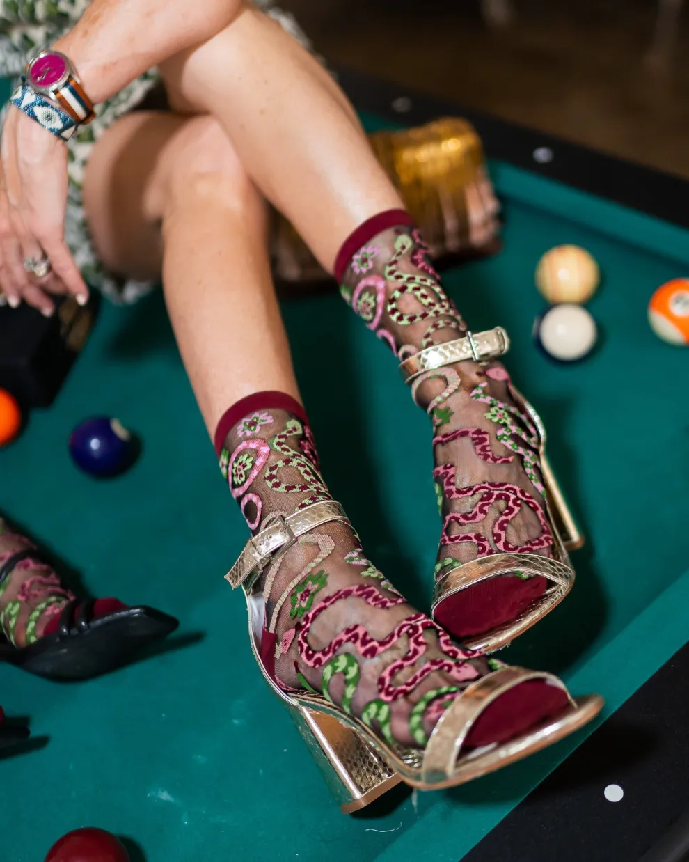 Serpentine Floral Black Sheer Crew Sock