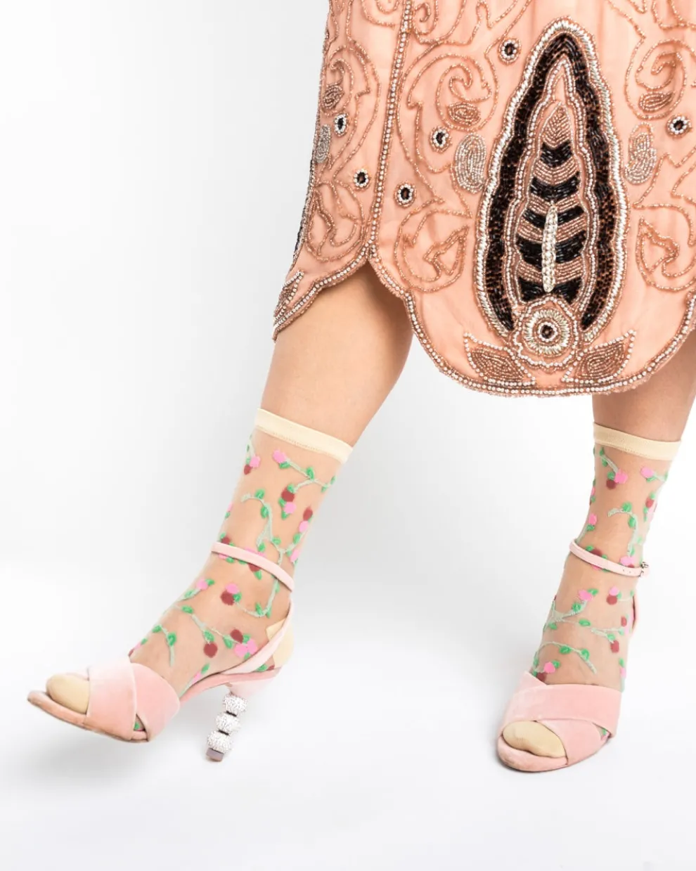 Sheer Rosettes Crew Sock
