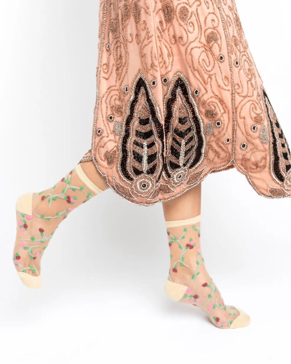 Sheer Rosettes Crew Sock