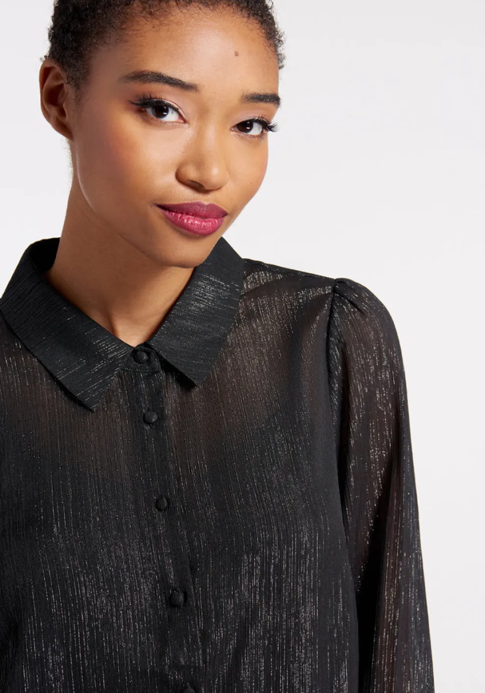 Shimmering Rainfall Button-Up Blouse