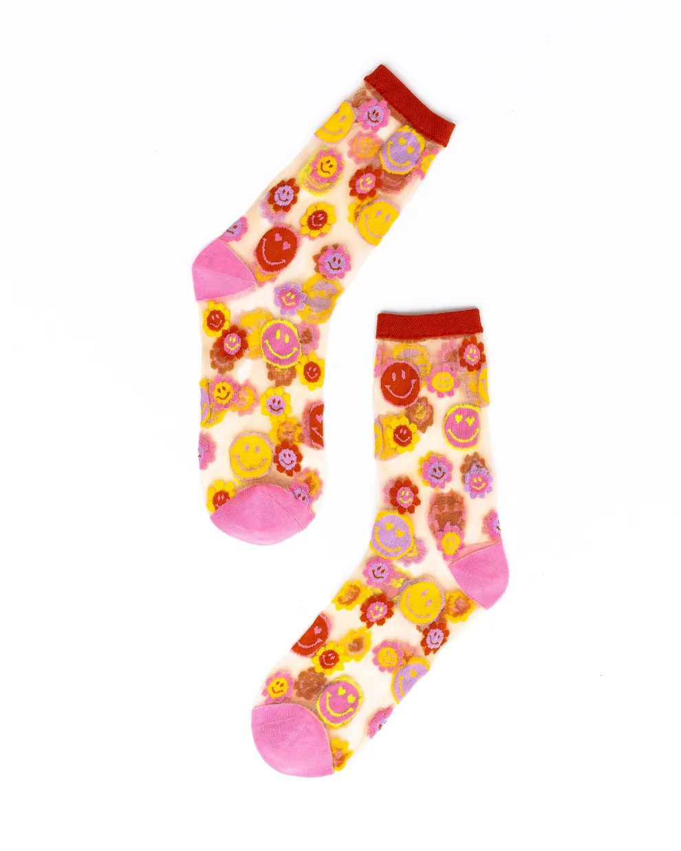 Smiley Face Daisy Sheer Crew Sock