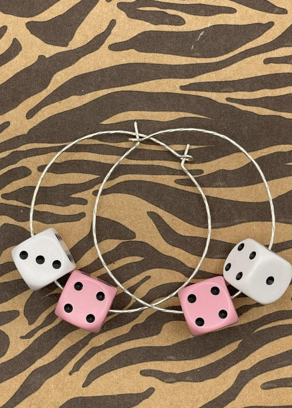 Sterling Silver Dice Hoop Earrings