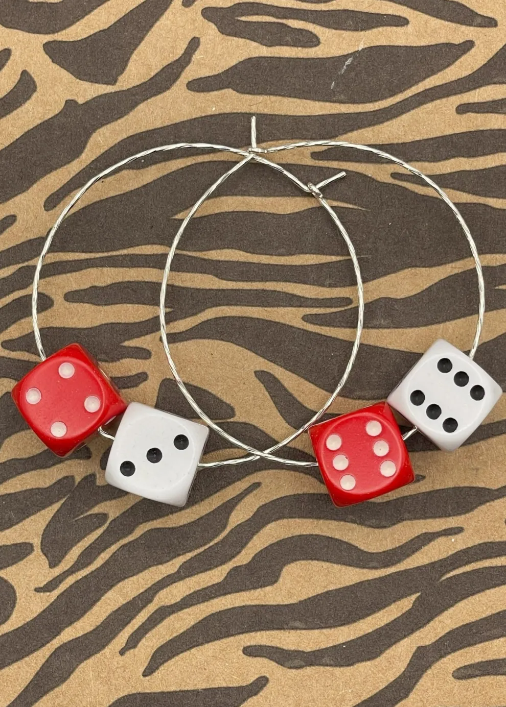 Sterling Silver Dice Hoop Earrings