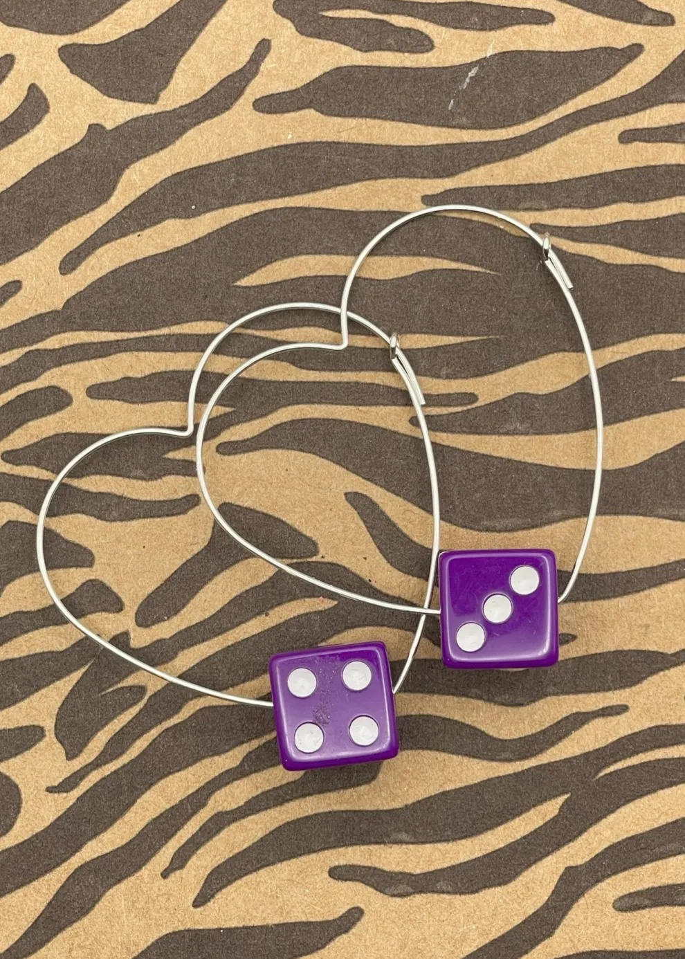 Sterling Silver Dice Heart Hoop Earrings