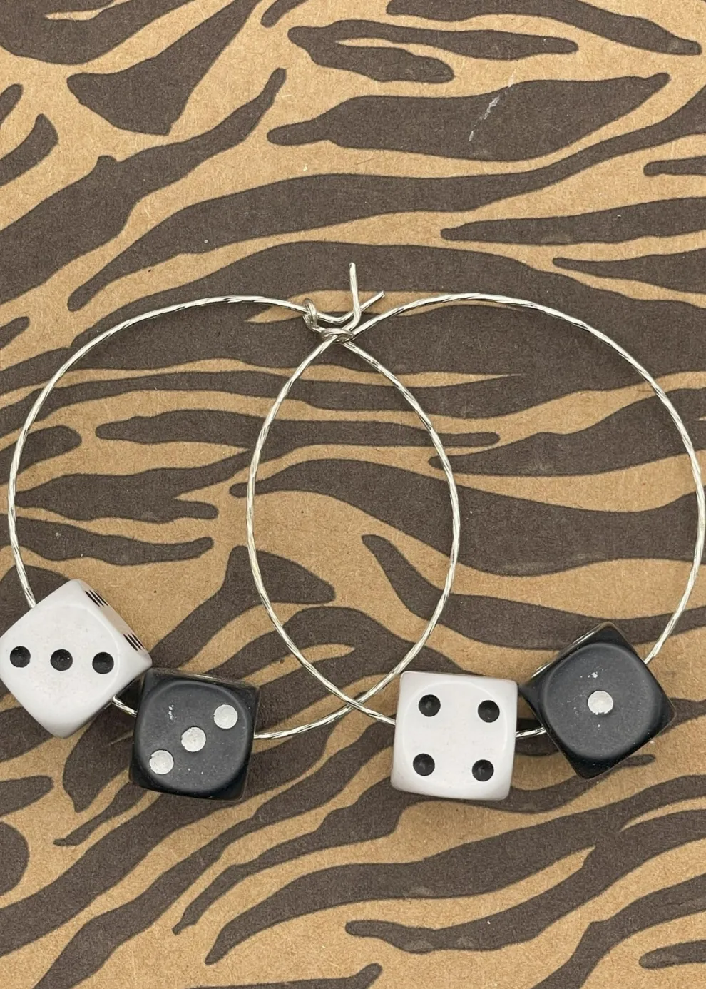 Sterling Silver Dice Hoop Earrings