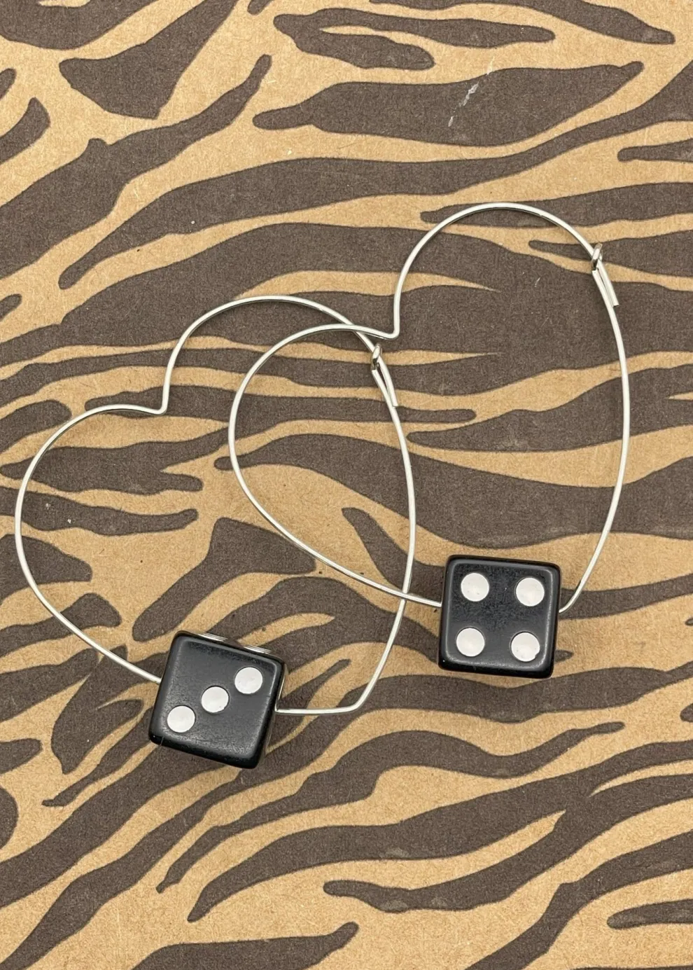 Sterling Silver Dice Heart Hoop Earrings