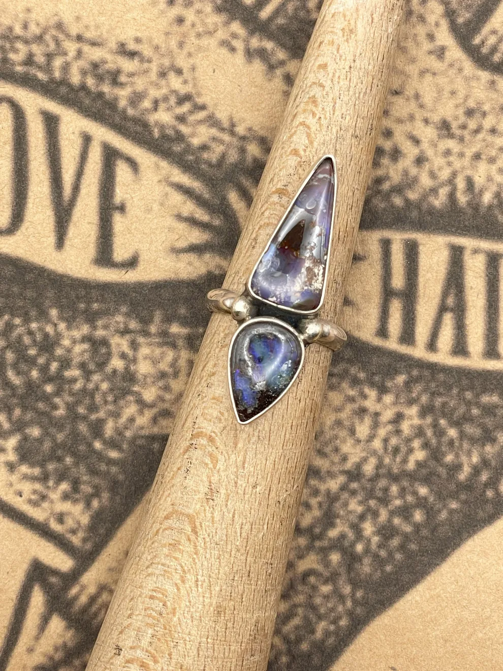 Sterling Silver Double Stone Opal Ring
