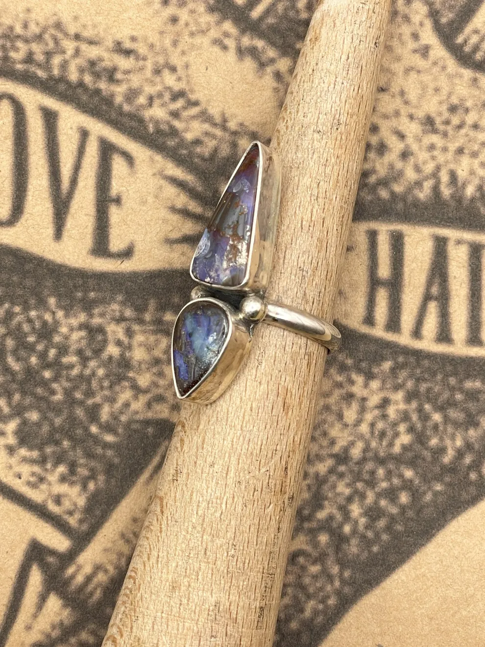 Sterling Silver Double Stone Opal Ring